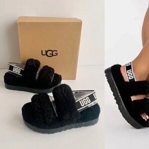 UGG. Oh Fluffita Fur Slide Slingback Sandals DISCONTINUED